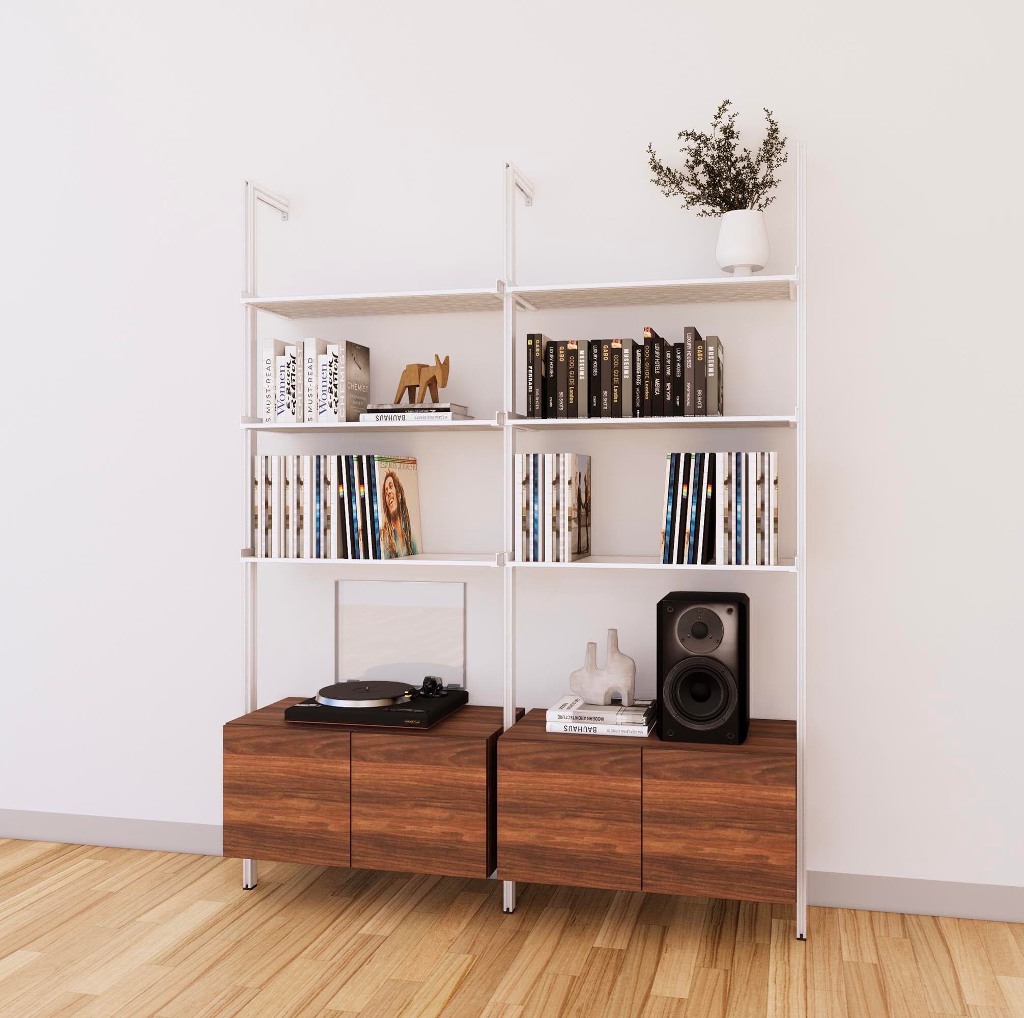 LP Vinyl Media Storage System - Aluminum + Wood Cabinets