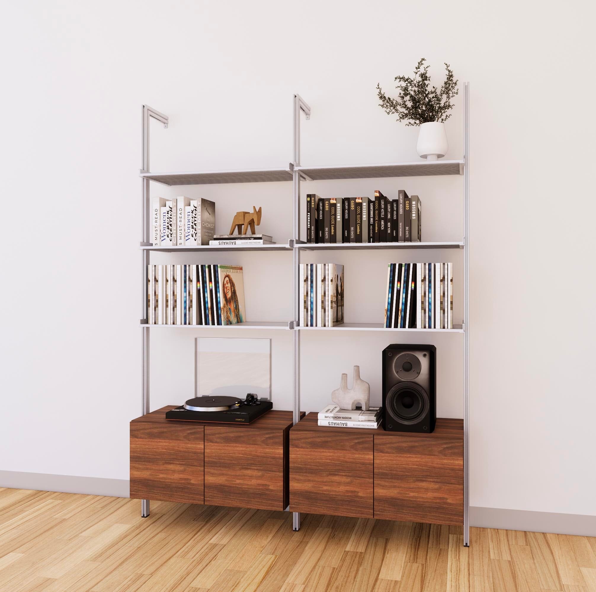 LP Vinyl Media Storage System - Aluminum + Wood Cabinets