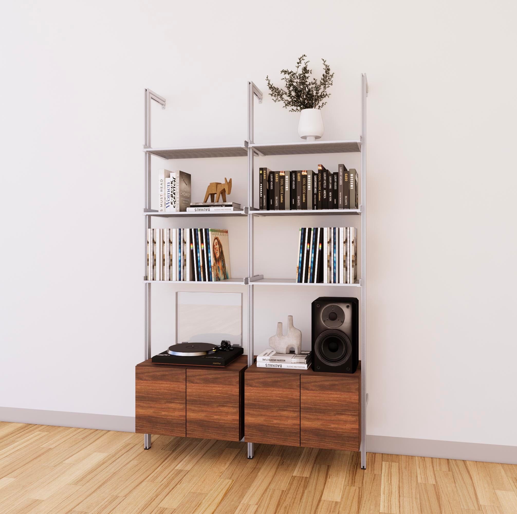 LP Vinyl Media Storage System - Aluminum + Wood Cabinets