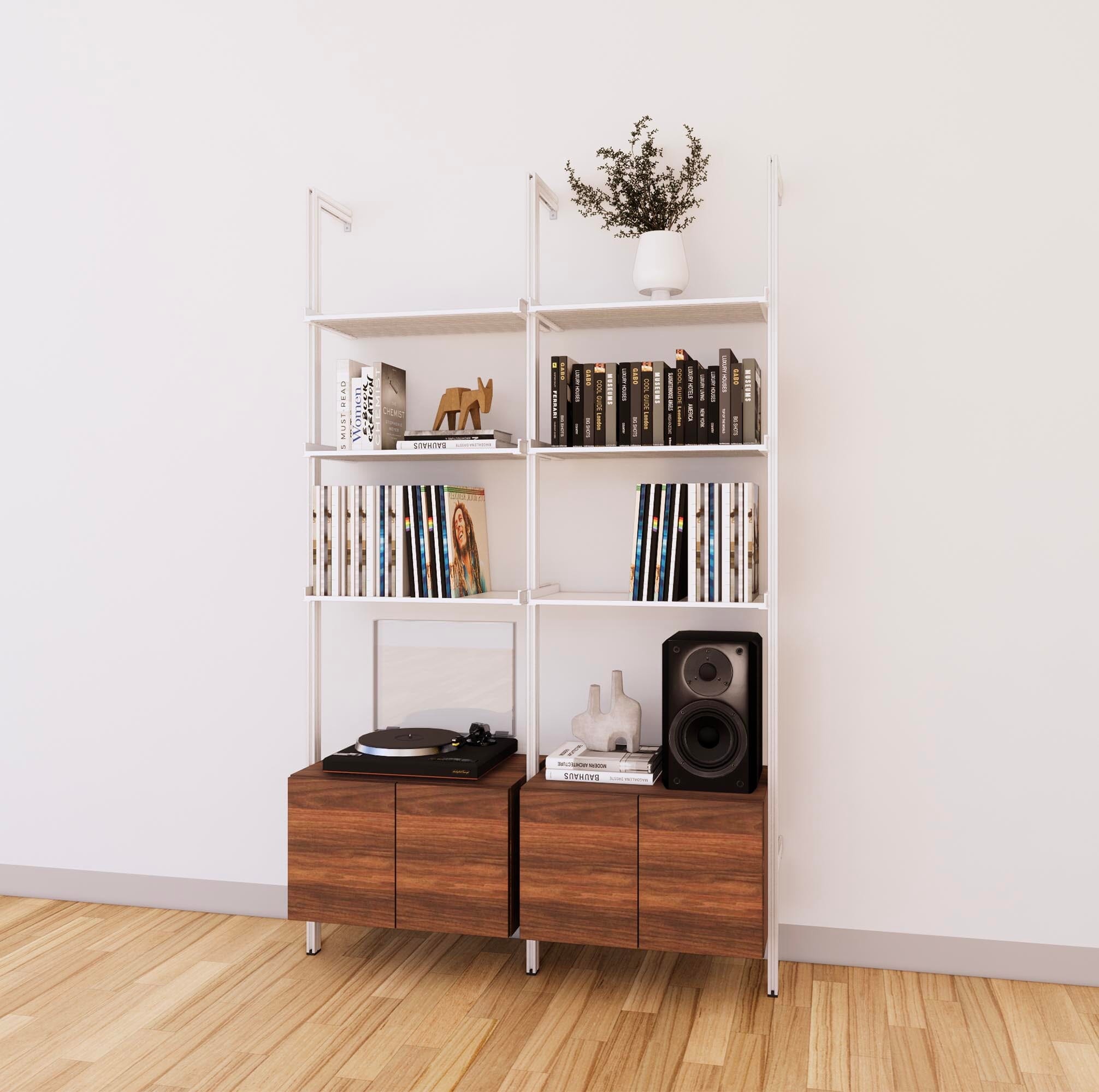 LP Vinyl Media Storage System - Aluminum + Wood Cabinets