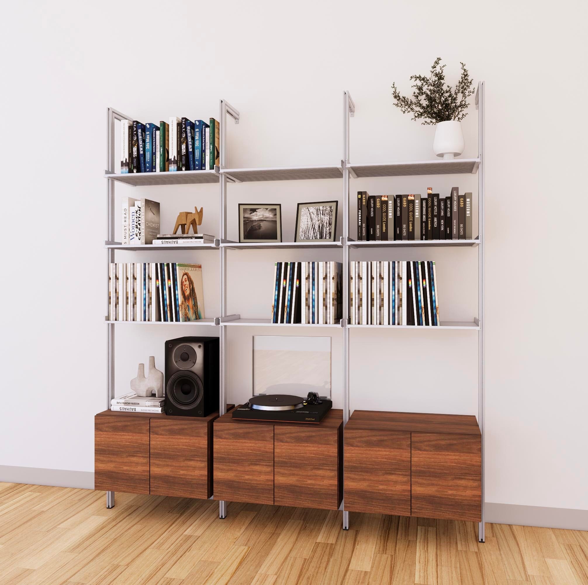 LP Vinyl Media Storage System - Aluminum + Wood Cabinets