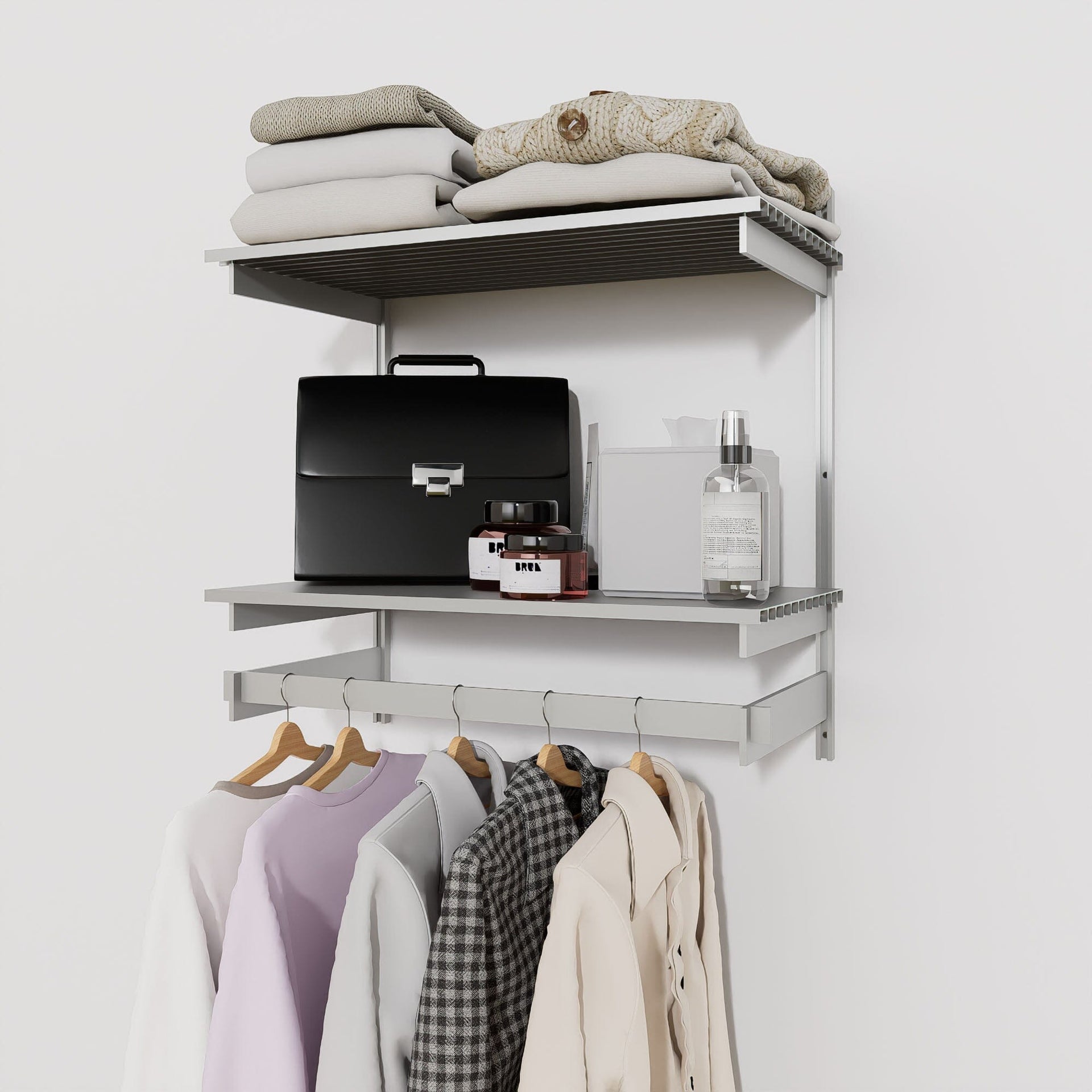 Wall-Mounted Closet Shelves with Hanger Bar | Modern Shelving