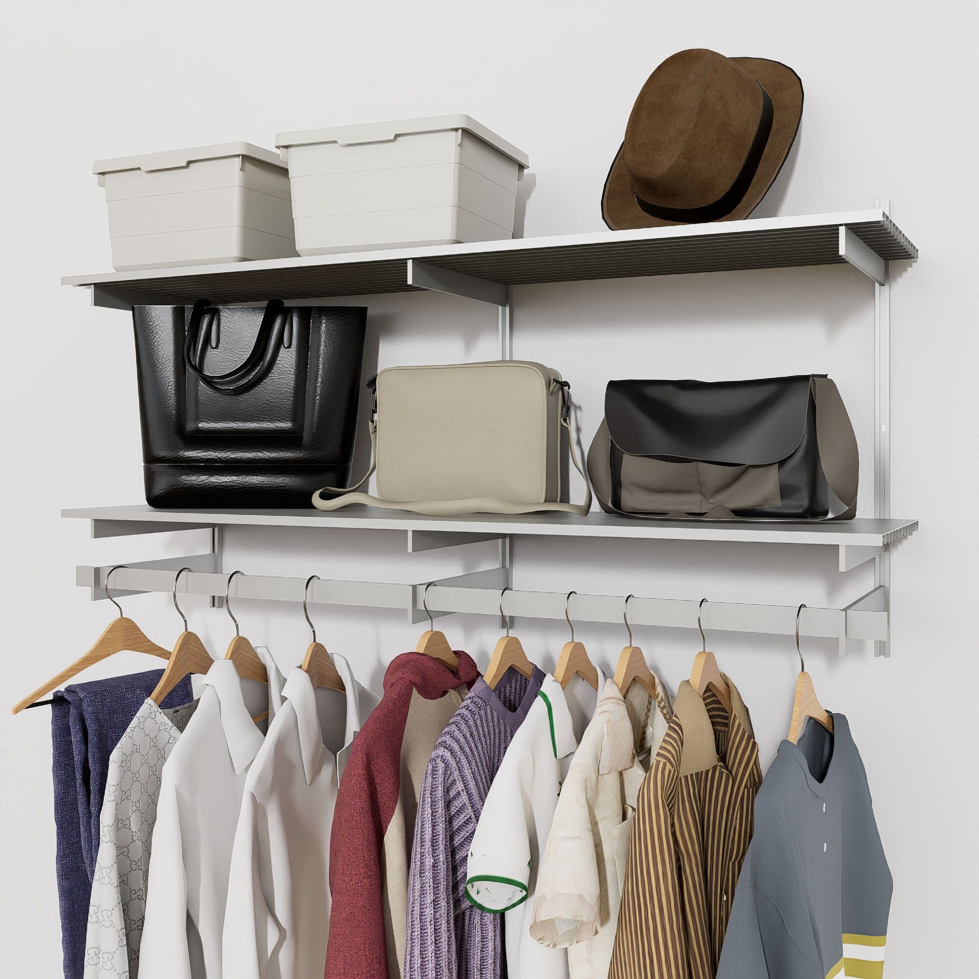 Wall-Mounted Closet Shelves with Hanger Bar | Modern Shelving