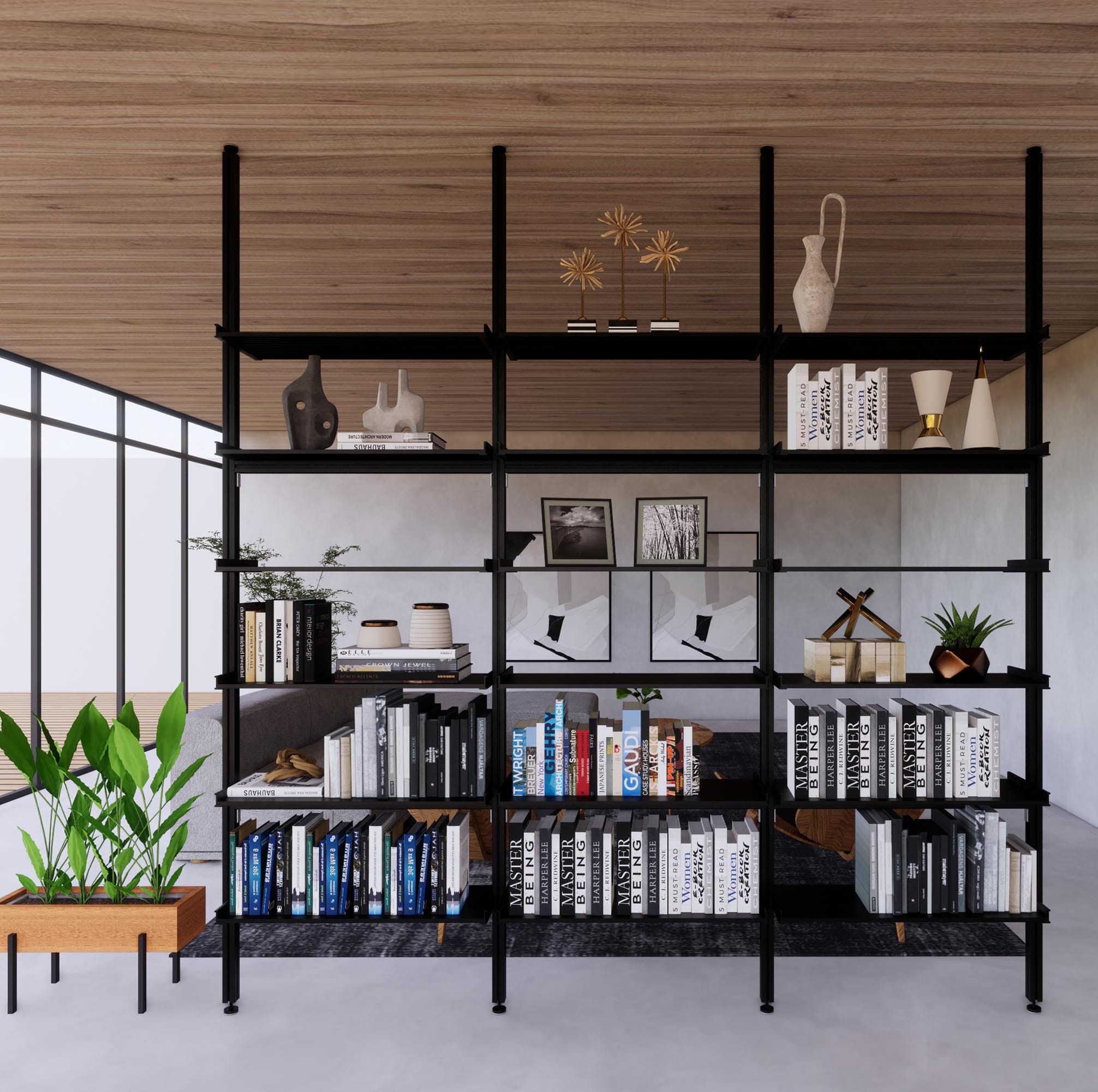ModShelf Floor to Ceiling Room Divider with Shelves – Modern Shelving