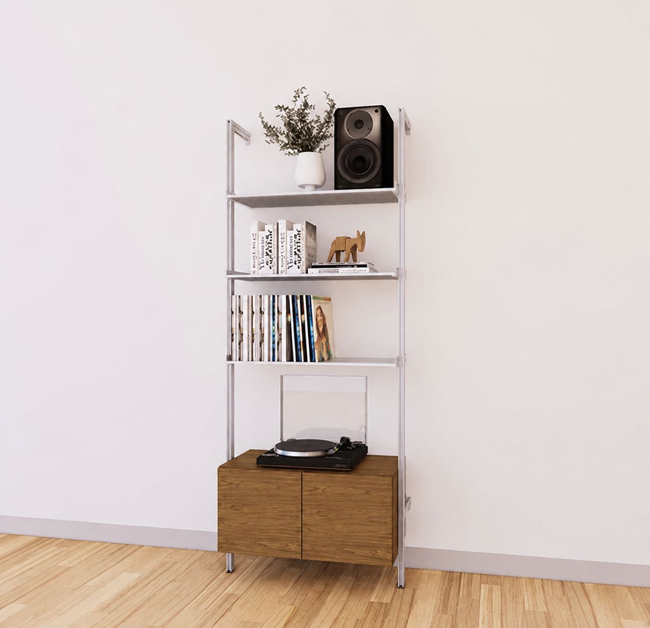 LP Vinyl Media Storage System - Aluminum + Wood Cabinets