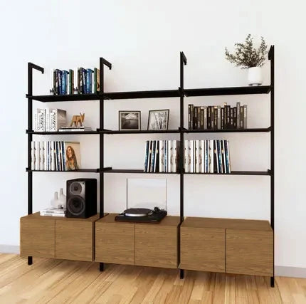 LP Vinyl Media Storage System - Aluminum + Wood Cabinets