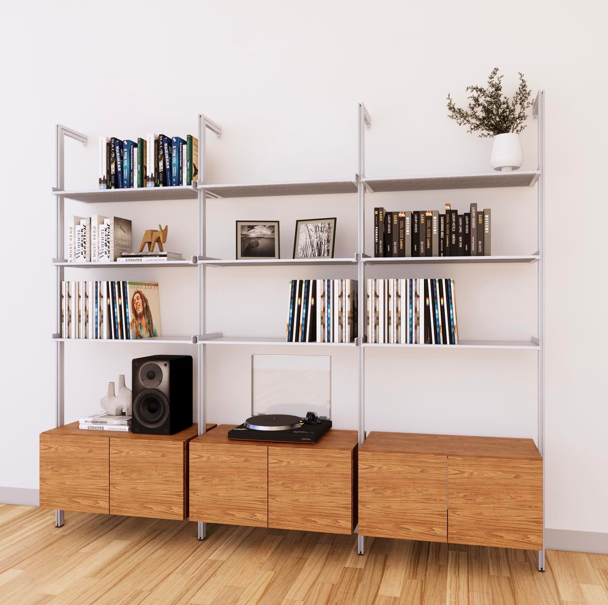 LP Vinyl Media Storage System - Aluminum + Wood Cabinets