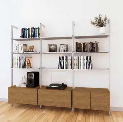 LP Vinyl Media Storage System - Aluminum + Wood Cabinets
