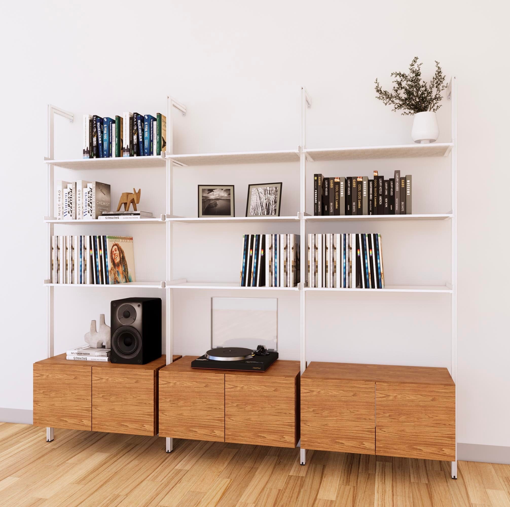 LP Vinyl Media Storage System - Aluminum + Wood Cabinets