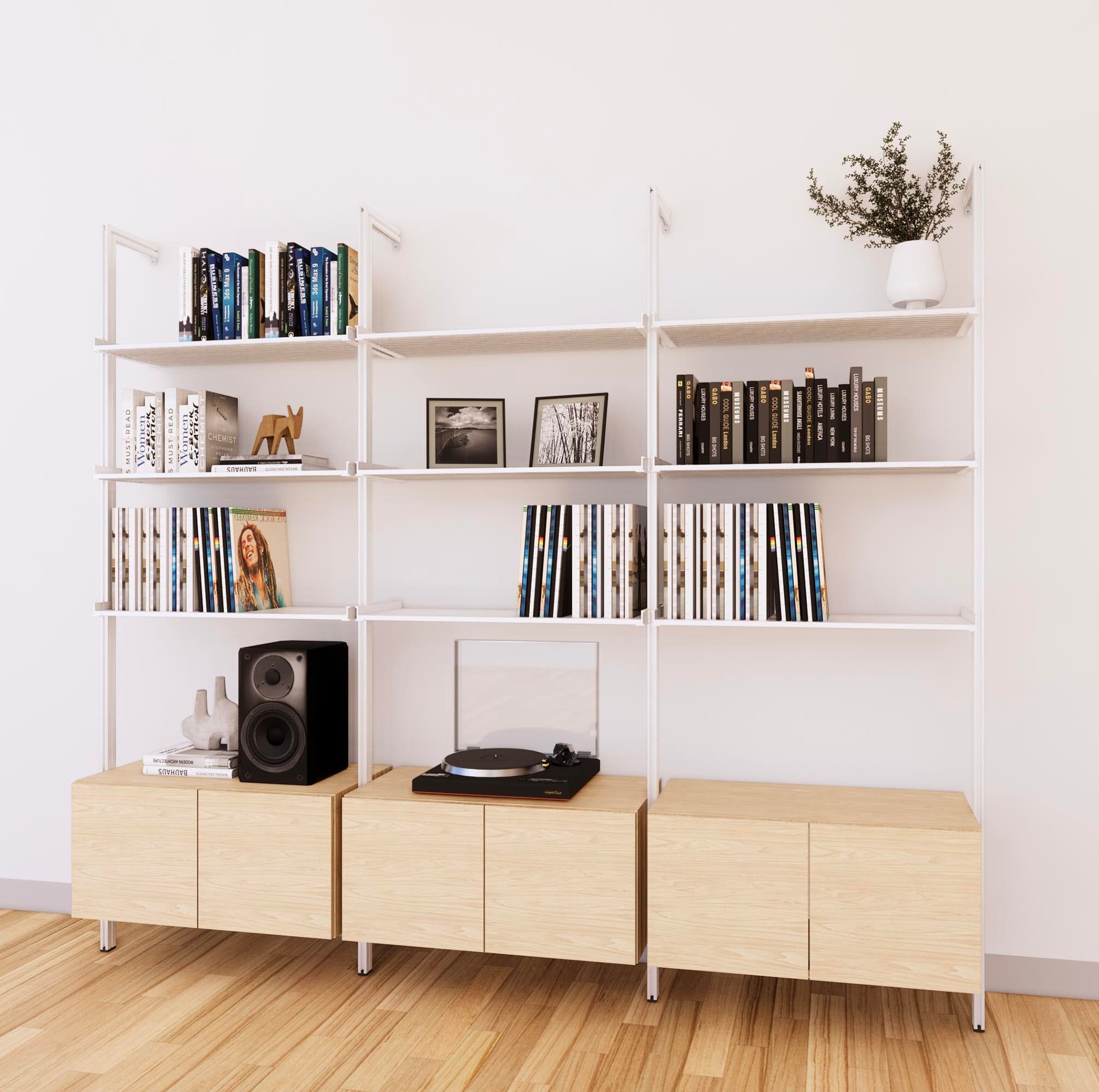 LP Vinyl Media Storage System - Aluminum + Wood Cabinets