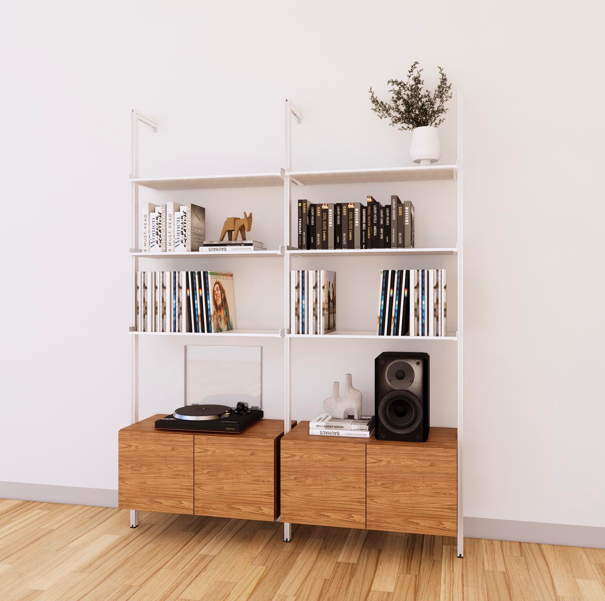 LP Vinyl Media Storage System - Aluminum + Wood Cabinets