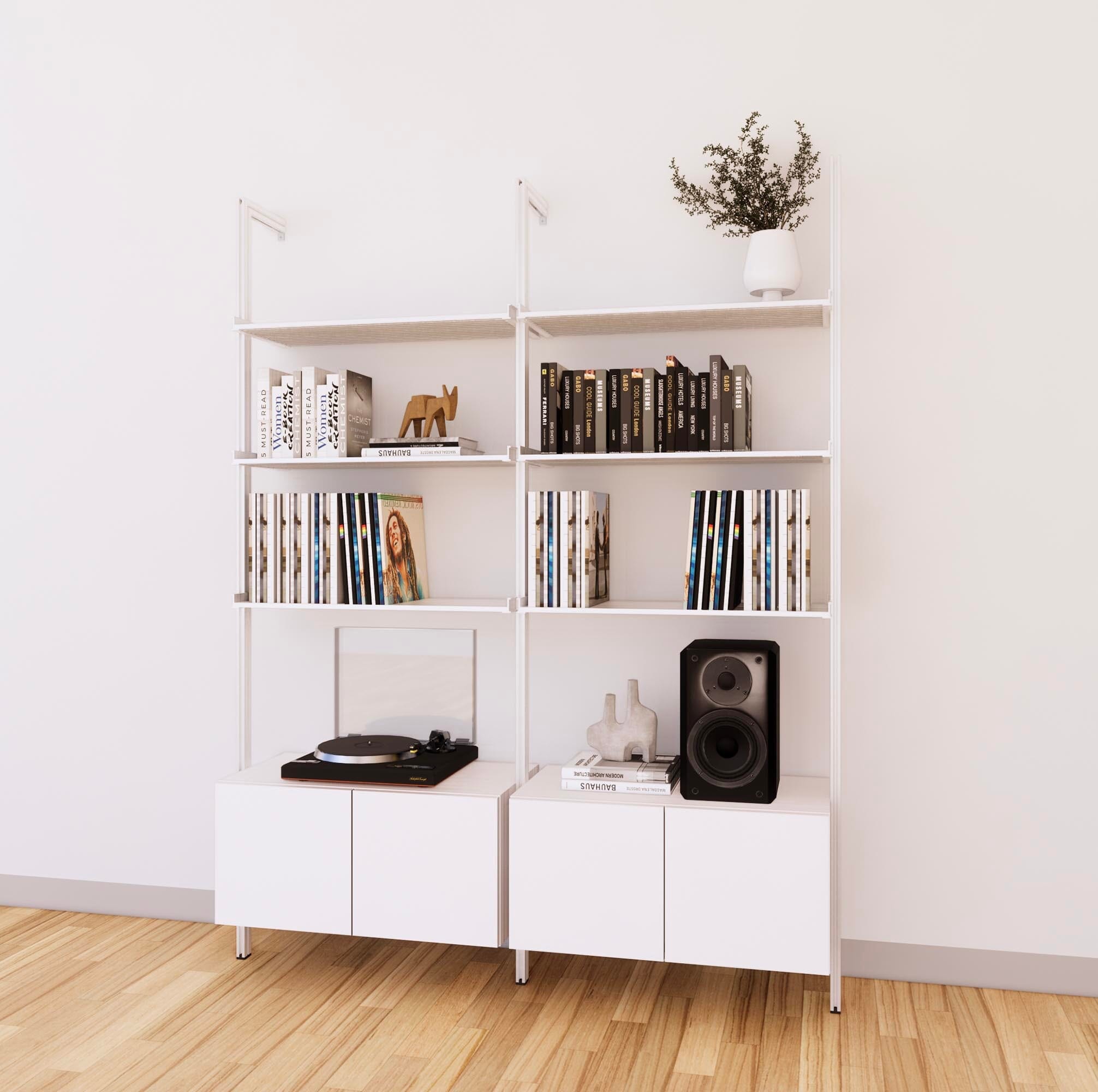 LP Vinyl Media Storage System - Aluminum + Wood Cabinets