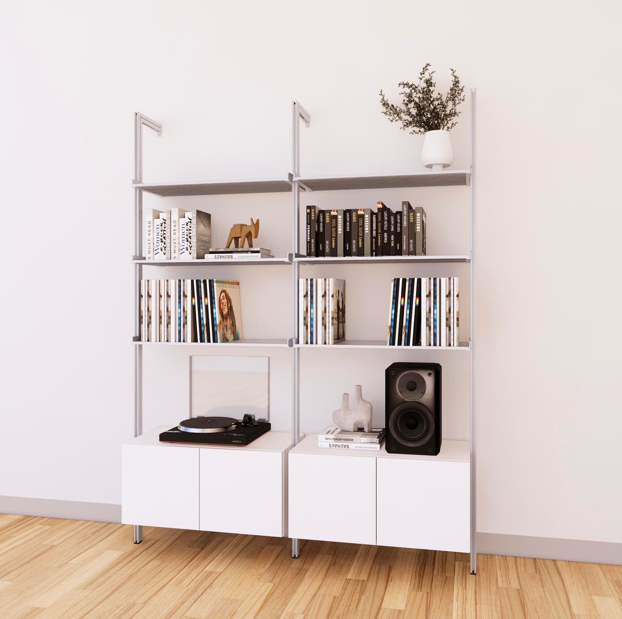 LP Vinyl Media Storage System - Aluminum + Wood Cabinets