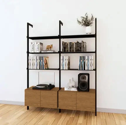 LP Vinyl Media Storage System - Aluminum + Wood Cabinets