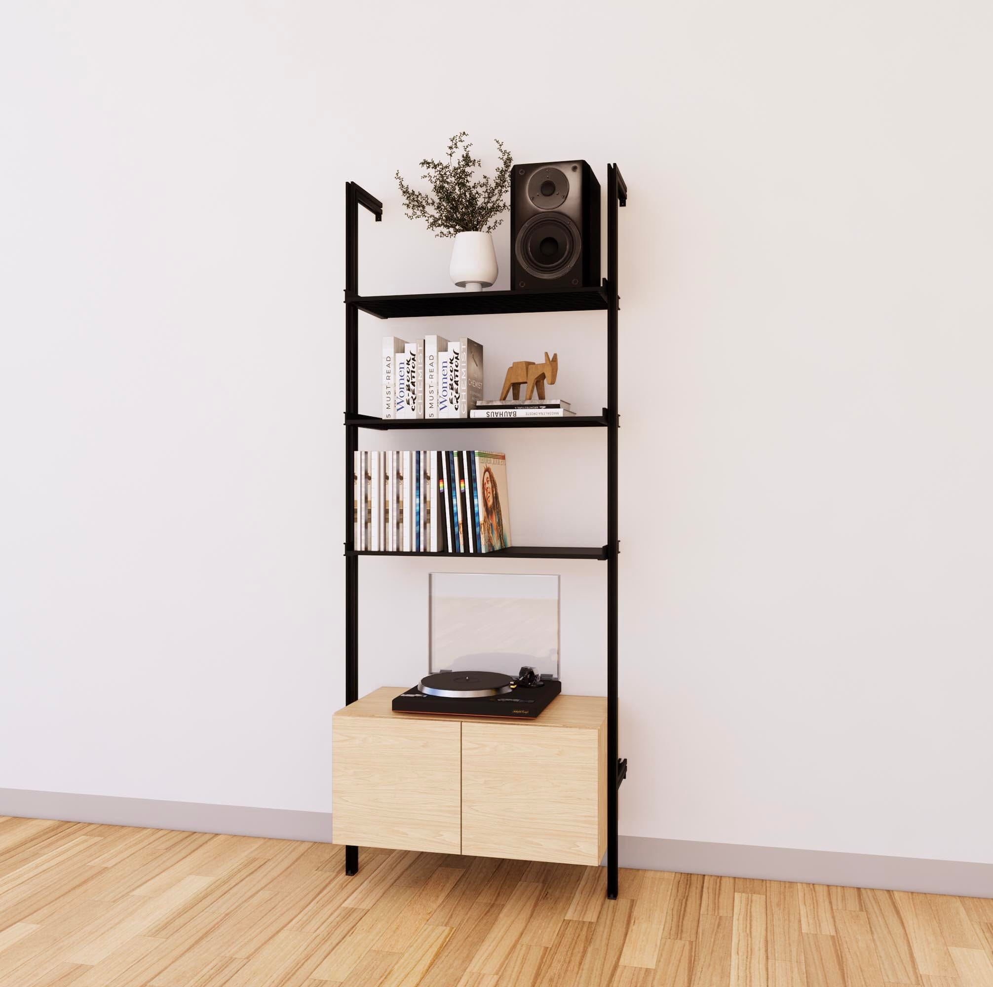 LP Vinyl Media Storage System - Aluminum + Wood Cabinets