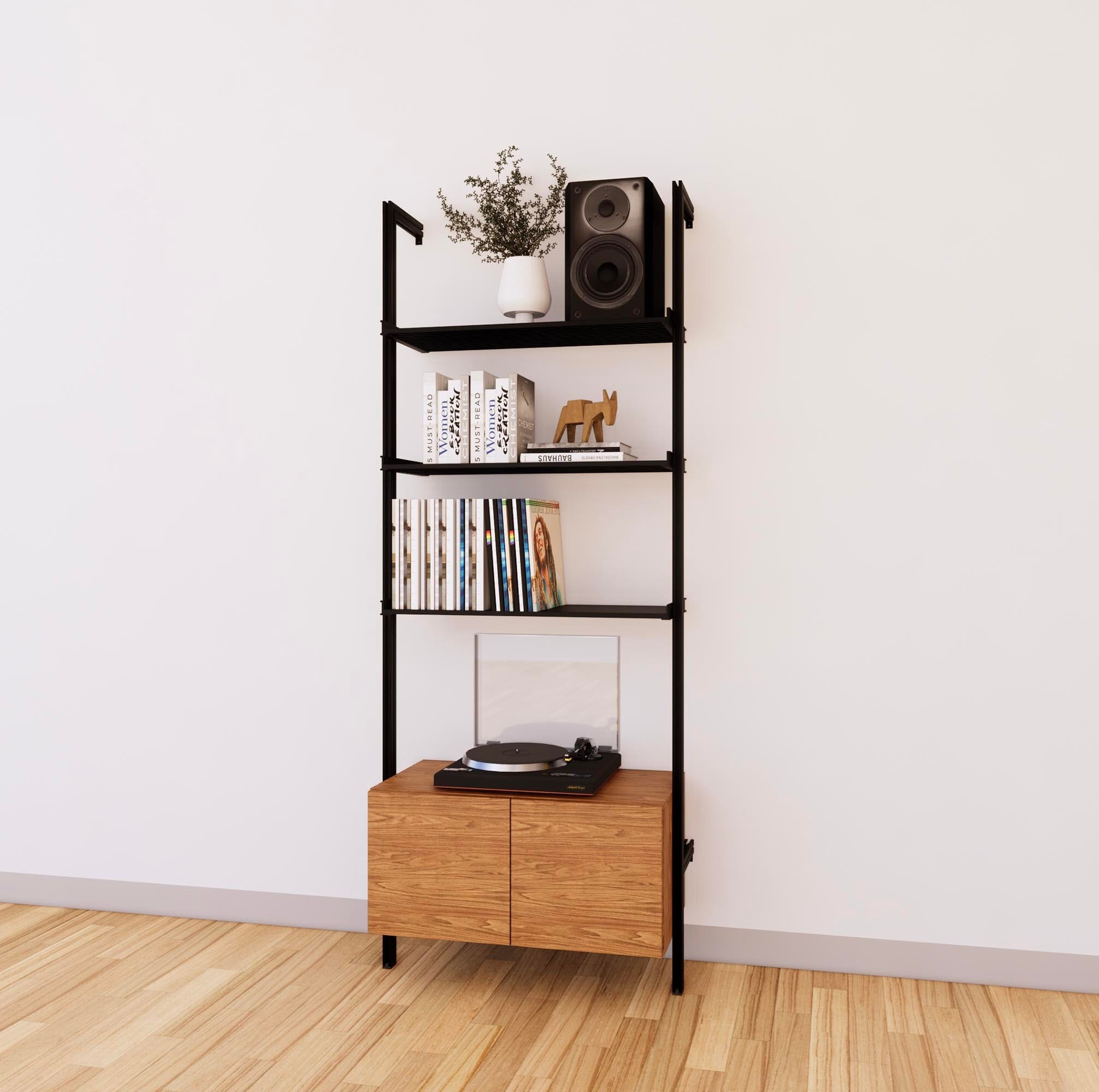 LP Vinyl Media Storage System - Aluminum + Wood Cabinets