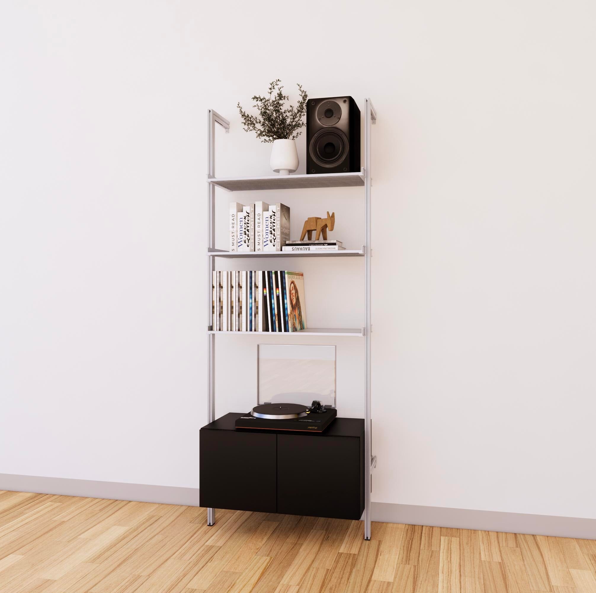 LP Vinyl Media Storage System - Aluminum + Wood Cabinets