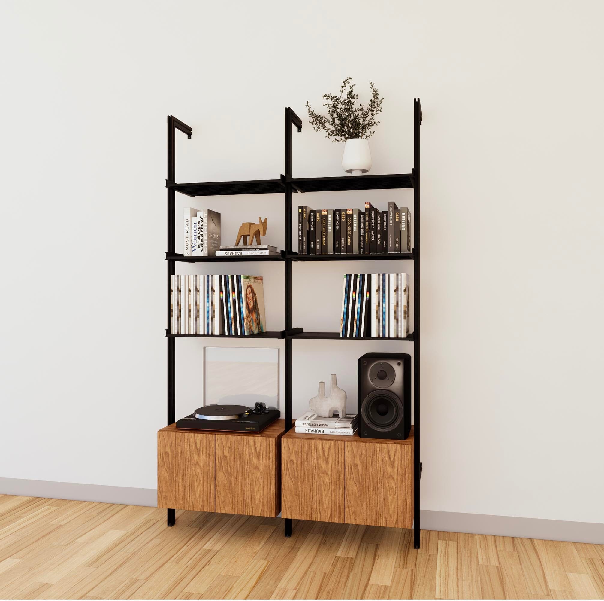 LP Vinyl Media Storage System - Aluminum + Wood Cabinets