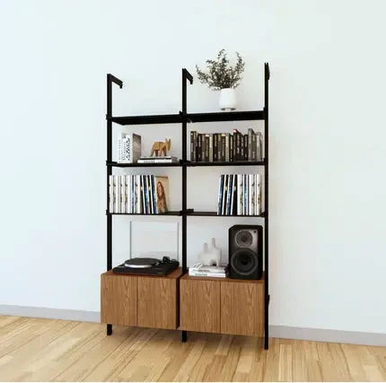 LP Vinyl Media Storage System - Aluminum + Wood Cabinets