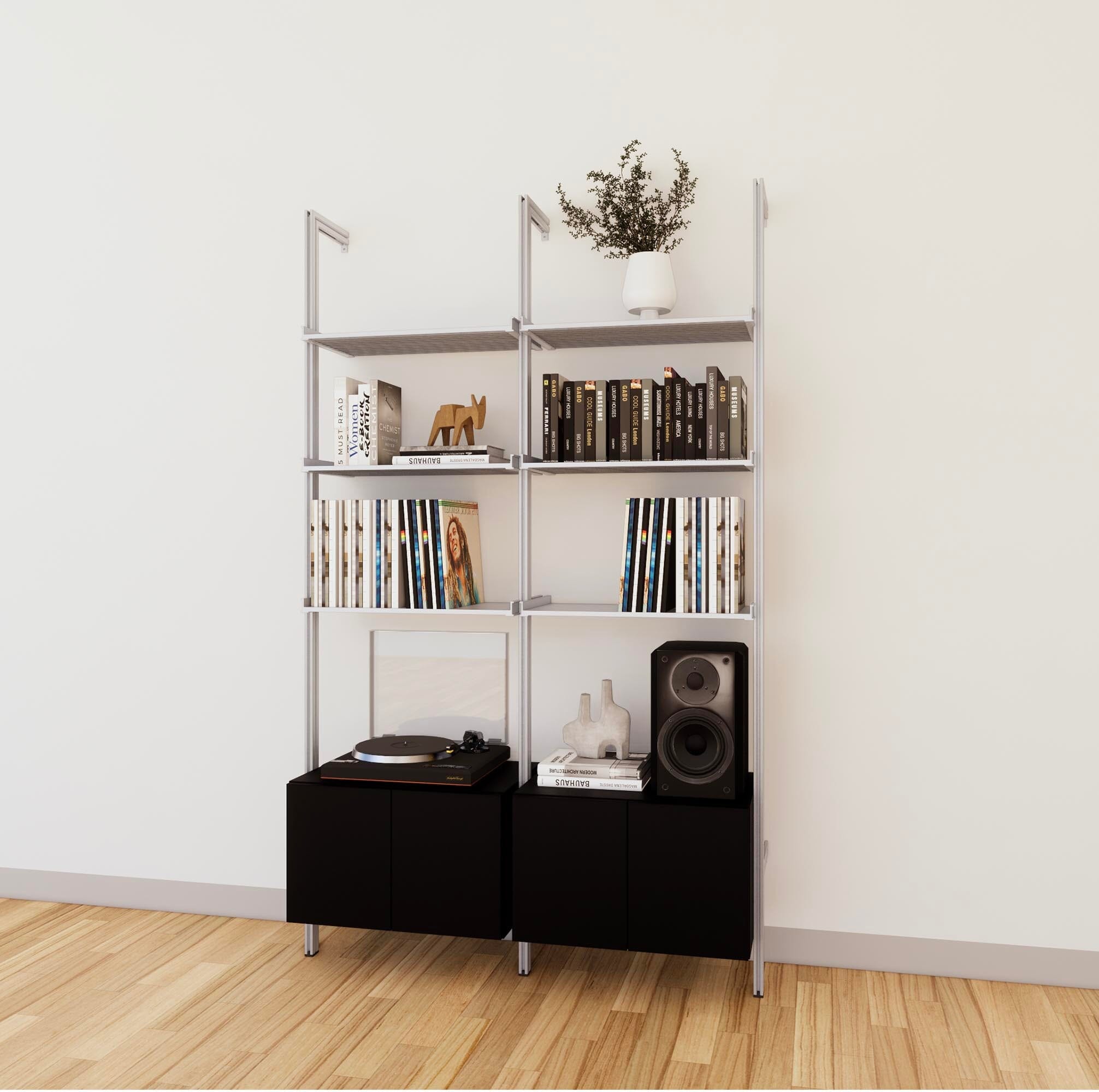 LP Vinyl Media Storage System - Aluminum + Wood Cabinets