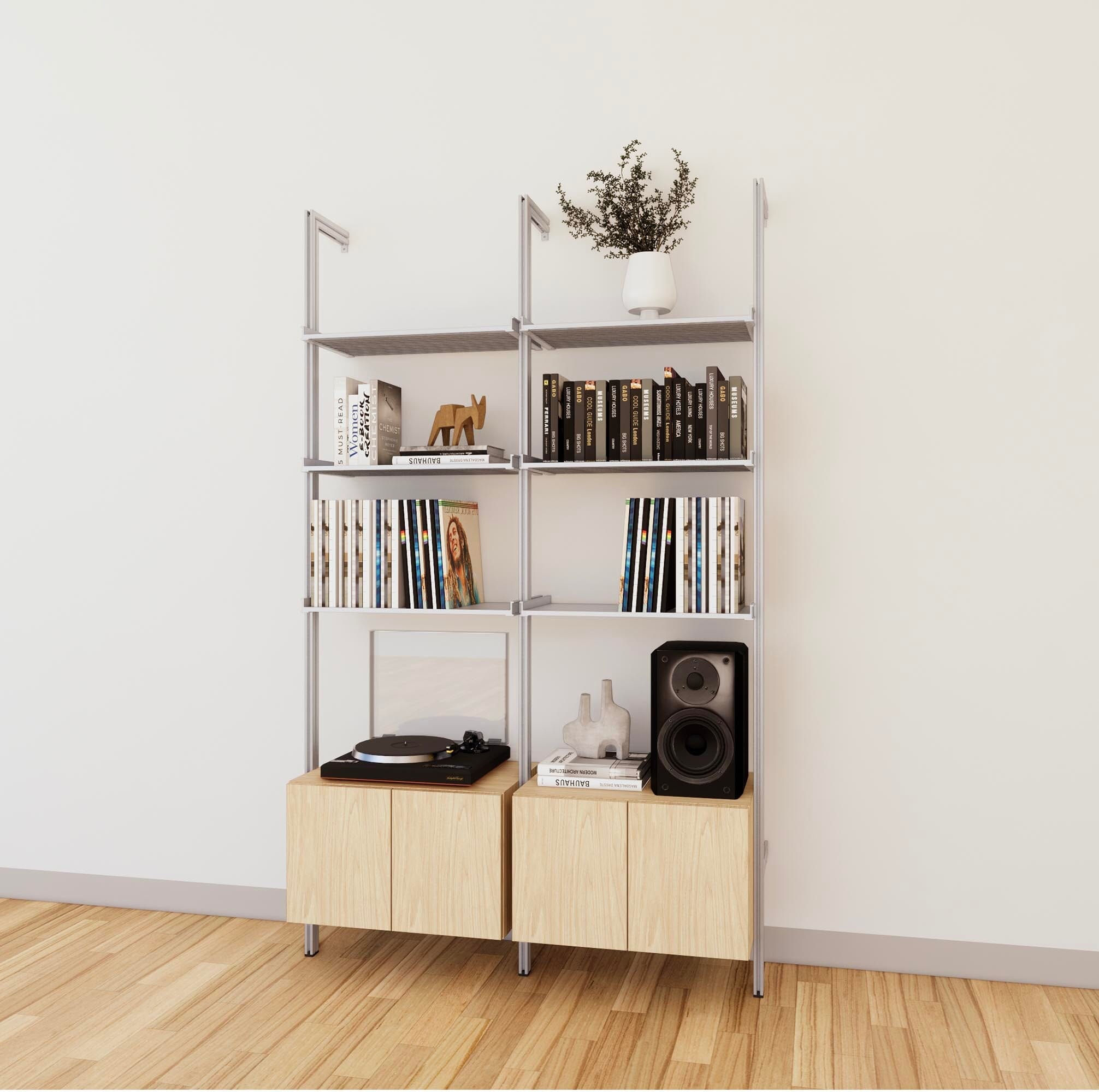 LP Vinyl Media Storage System - Aluminum + Wood Cabinets