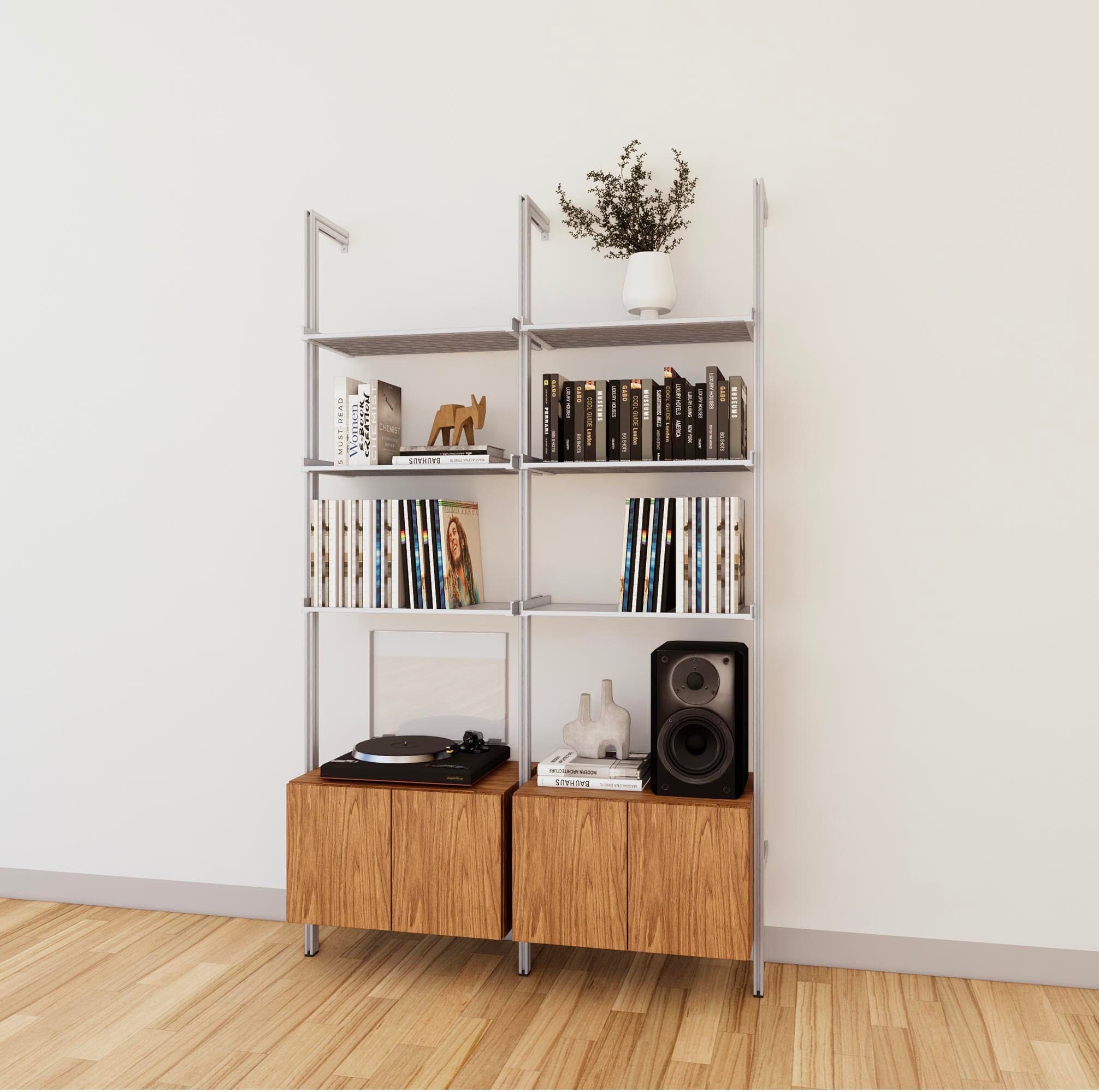 LP Vinyl Media Storage System - Aluminum + Wood Cabinets