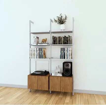 LP Vinyl Media Storage System - Aluminum + Wood Cabinets