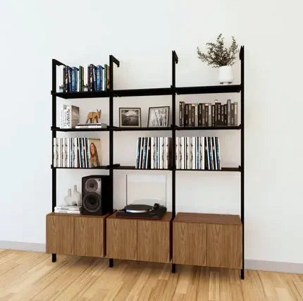 LP Vinyl Media Storage System - Aluminum + Wood Cabinets
