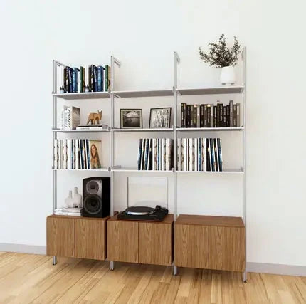 LP Vinyl Media Storage System - Aluminum + Wood Cabinets