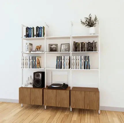 LP Vinyl Media Storage System - Aluminum + Wood Cabinets