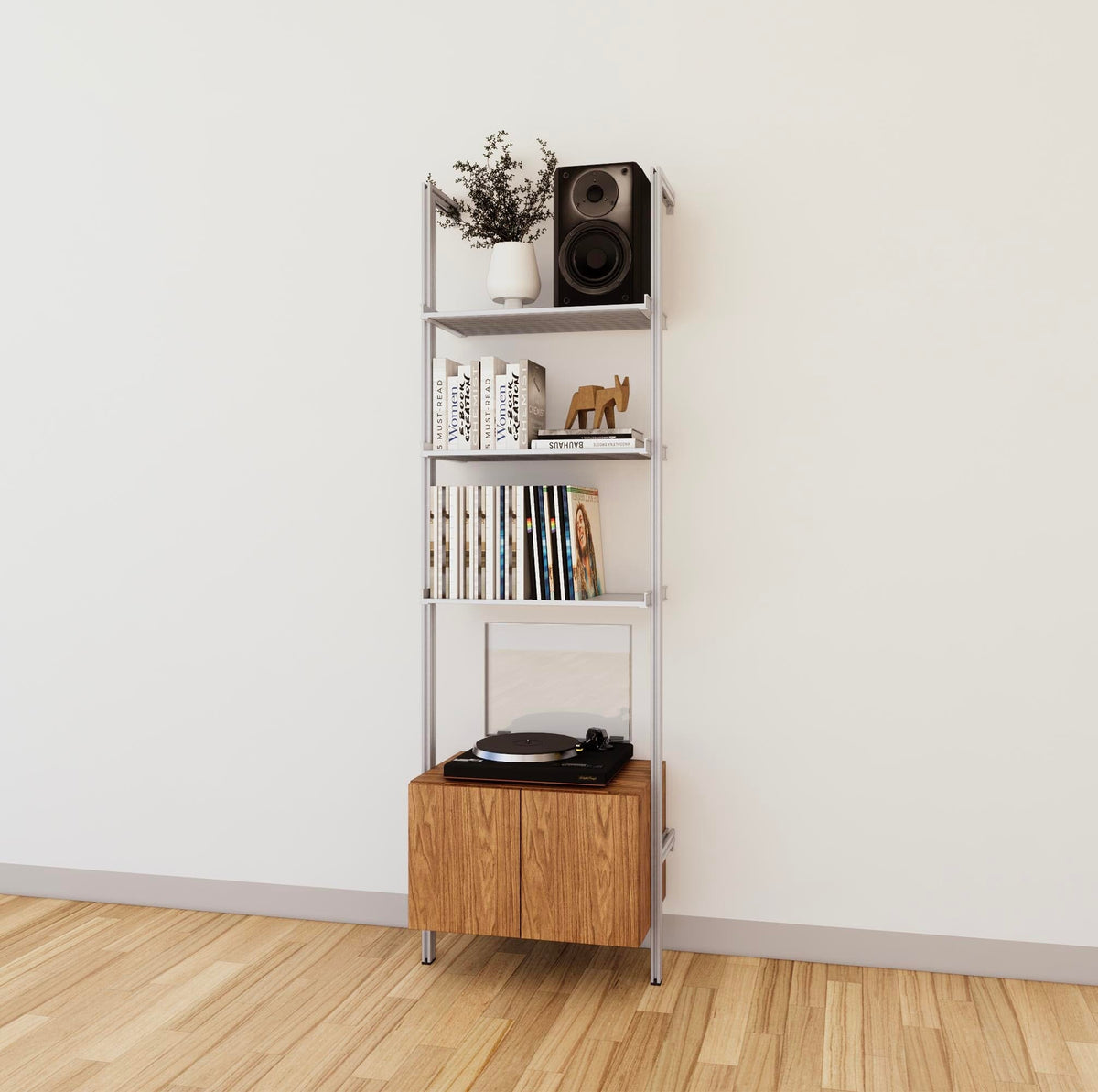 Lp Storage Rack Wood LP Vinyl Media Storage System - Aluminum + Wood Cabinets – Modern Shelving