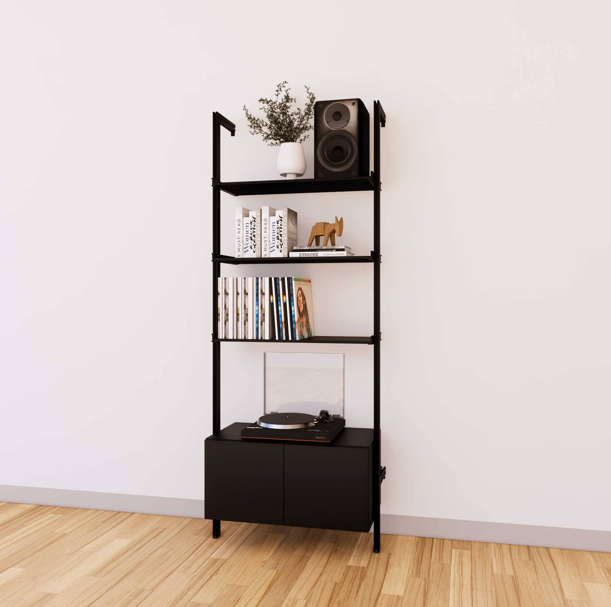 LP Vinyl Media Storage System - Aluminum + Wood Cabinets