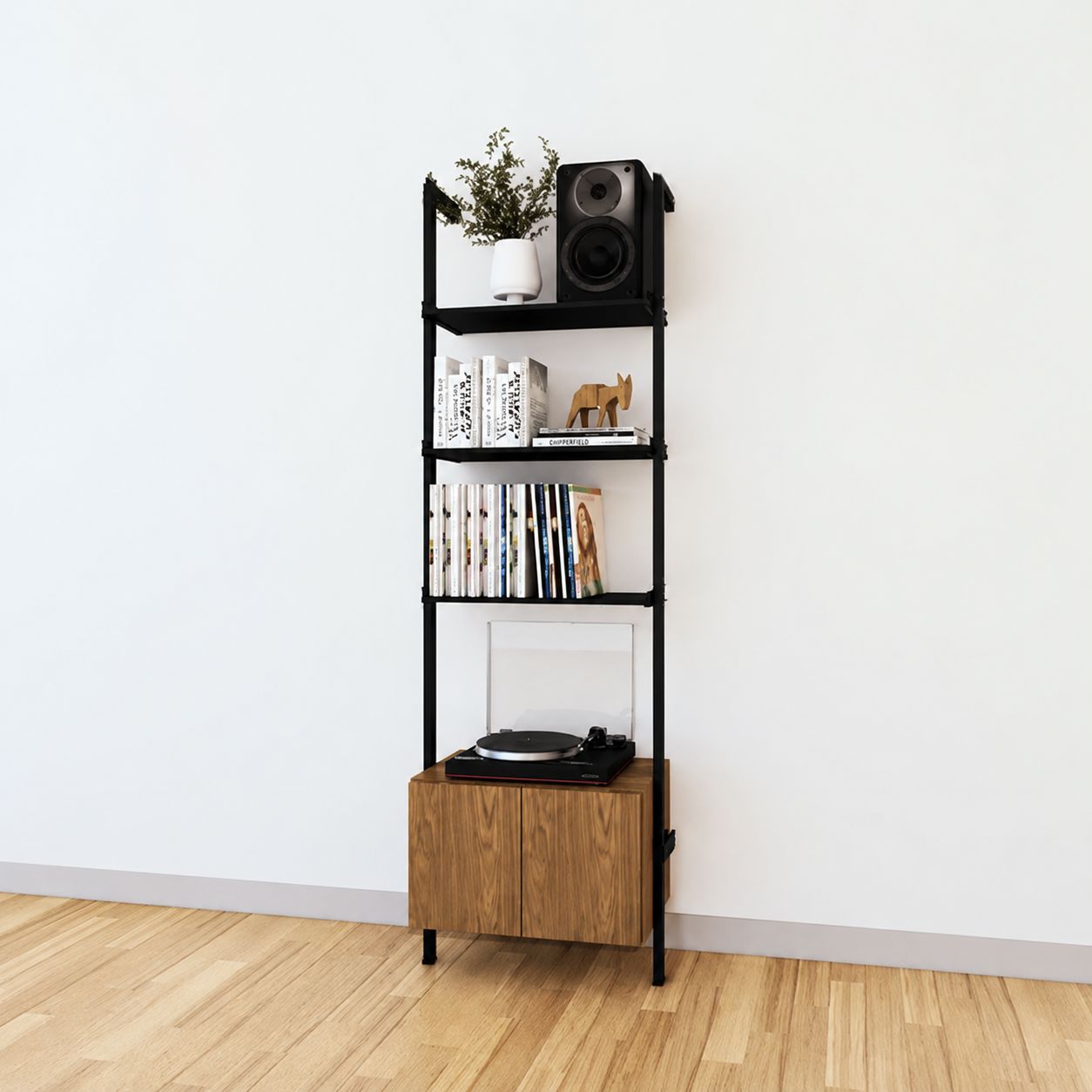 LP Vinyl Media Storage System - Aluminum + Wood Cabinets