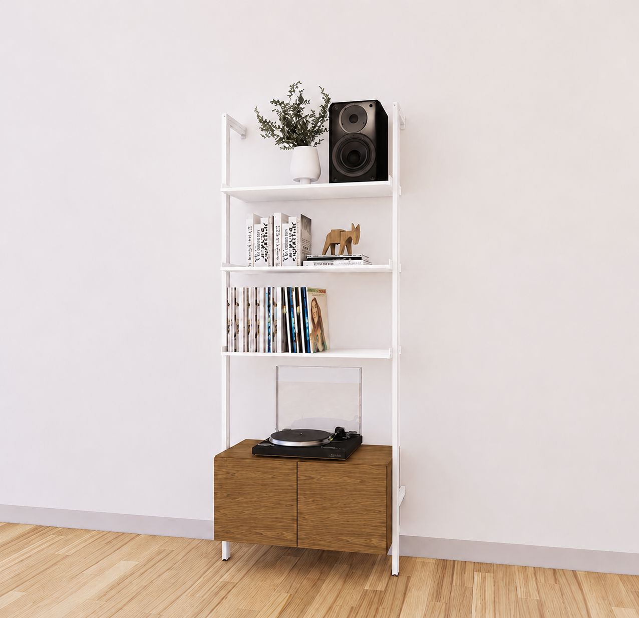 LP Vinyl Media Storage System - Aluminum + Wood Cabinets