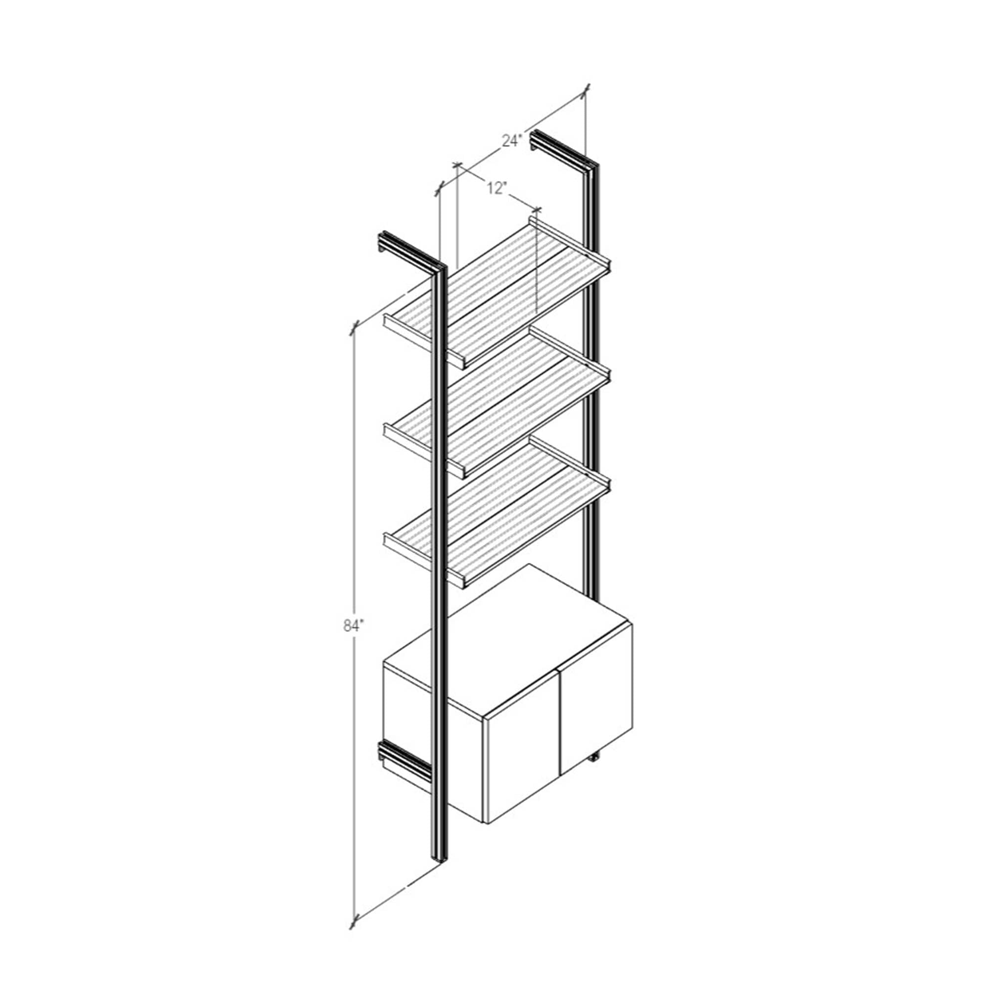 Modular Shelving Units - Aluminum Shelves + Wood Cabinets