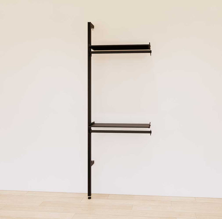 Retail Display Shelving with 2 Shelves + 2 Hanger Bars – Modern Shelving