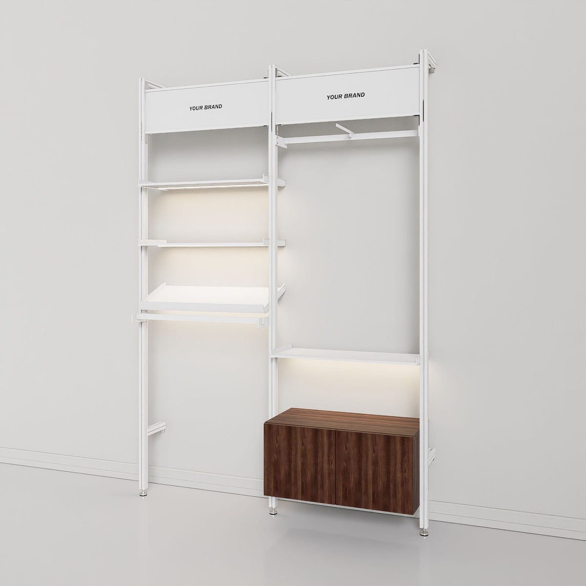 Repafil Retail Display Shelving with Signage and Storage - 2 Bay – Modern Shelving