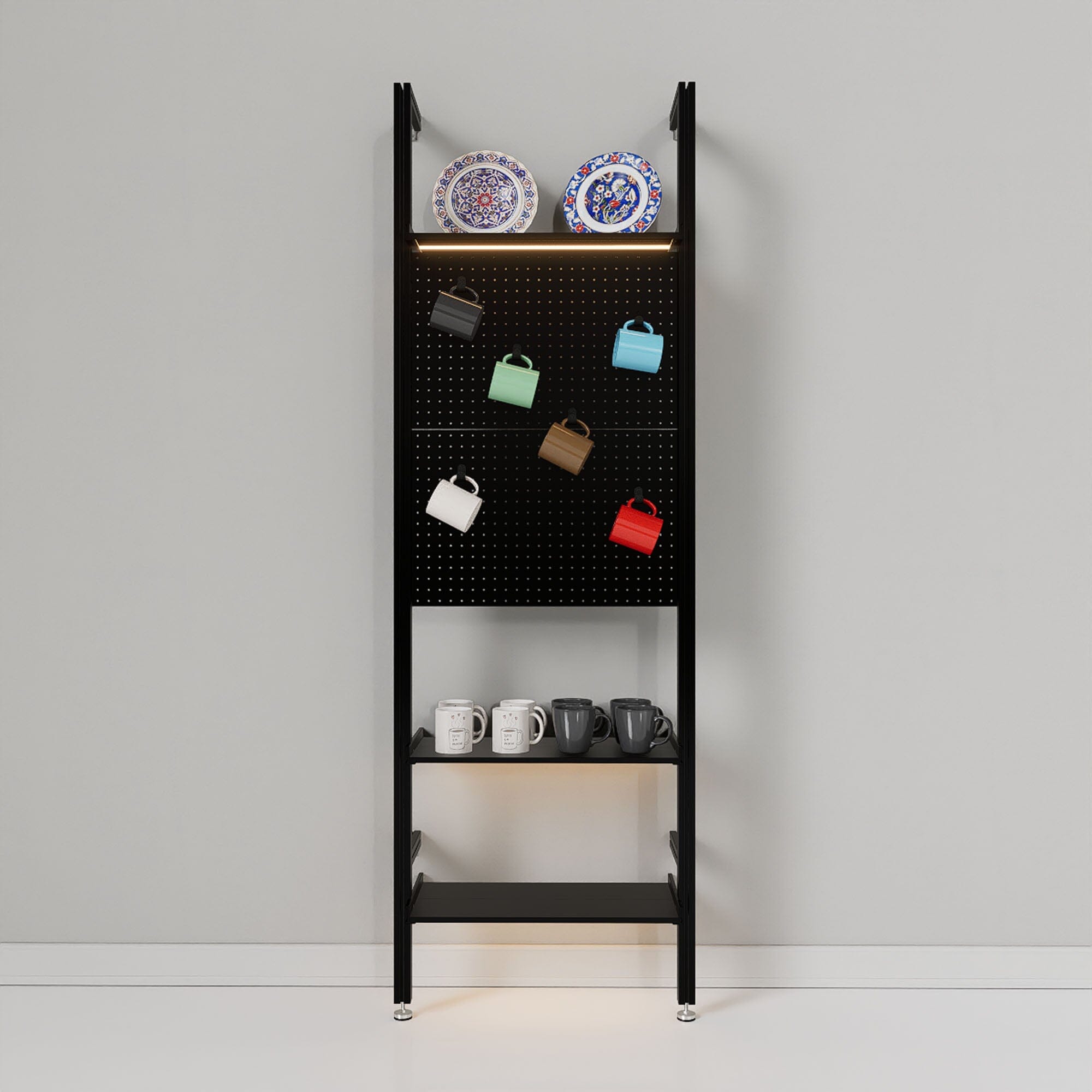 Photo inspiration: Condo Floor Plan Design With Display Shelving Integrated Reference: Retail Display With Pegboards