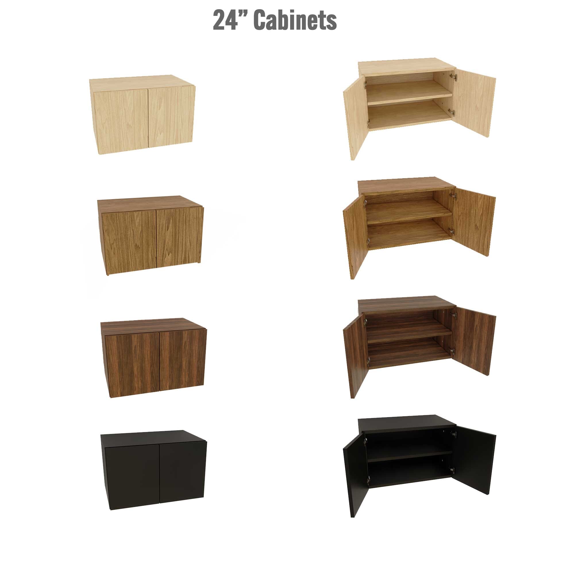 Modular Shelving Units - Aluminum Shelves + Wood Cabinets