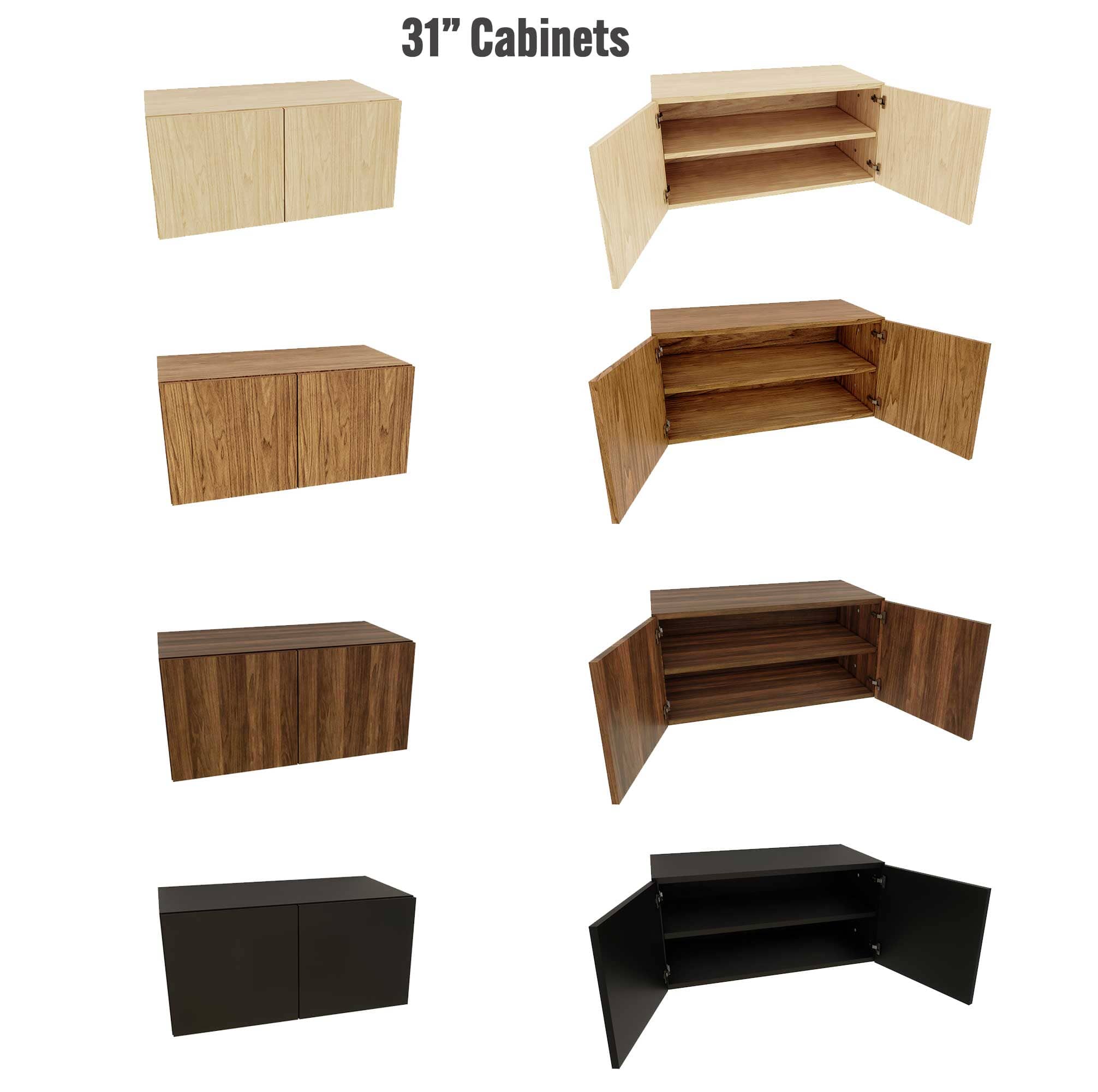 Modular Shelving Units - Aluminum Shelves + Wood Cabinets