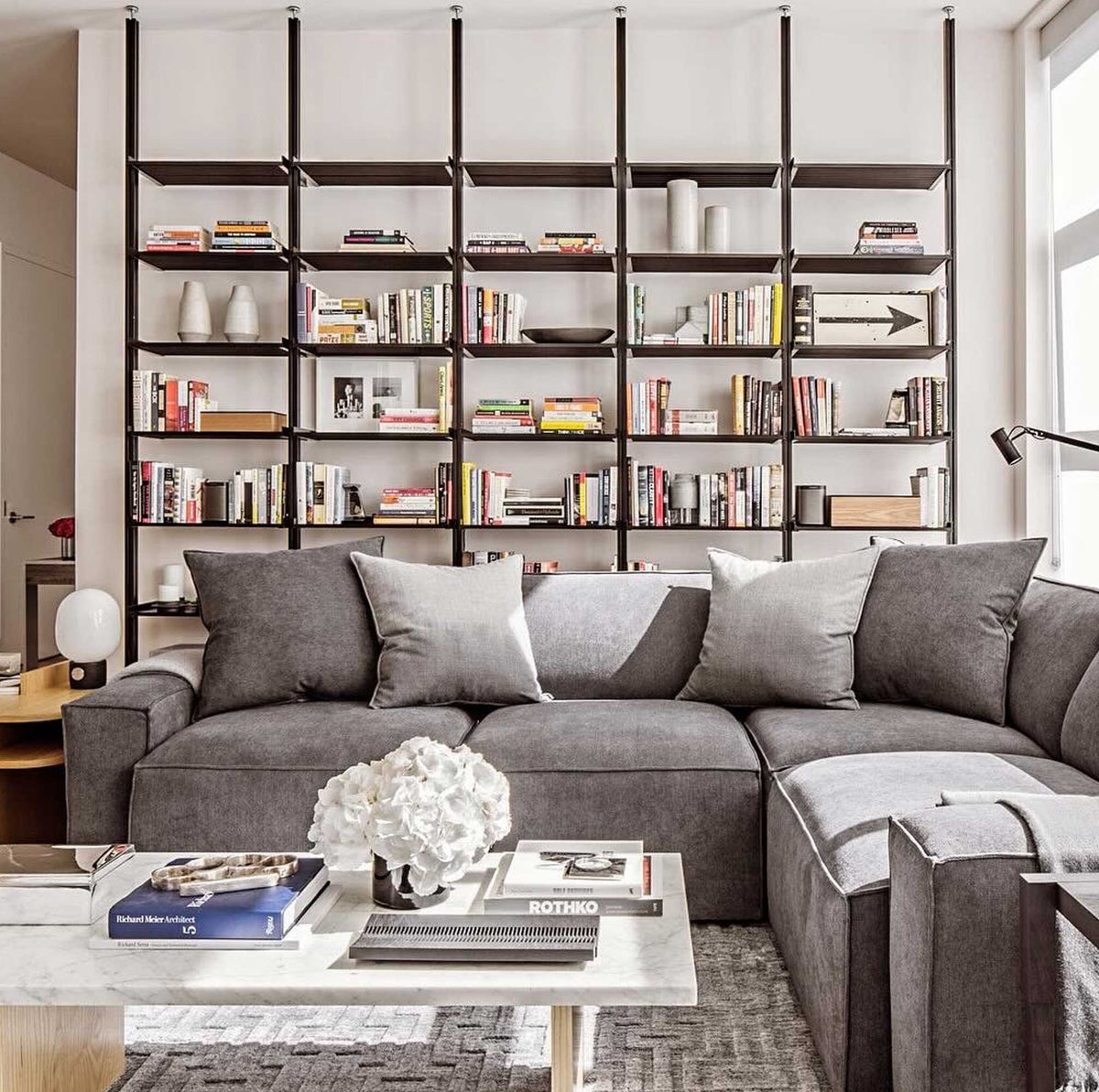 ModShelf Floor to Ceiling Room Divider Shelving with Cabinets – Modern