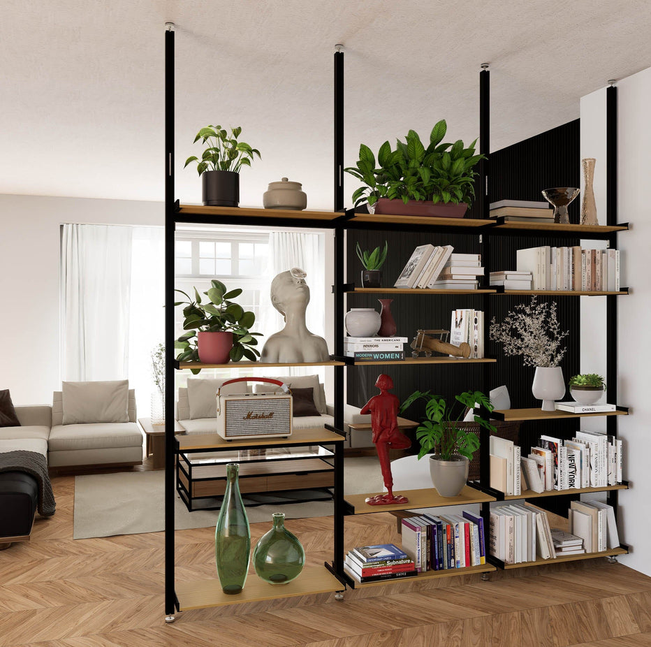 Aluminaire Wood Inspired Floor to Ceiling Shelving Room Divider ...