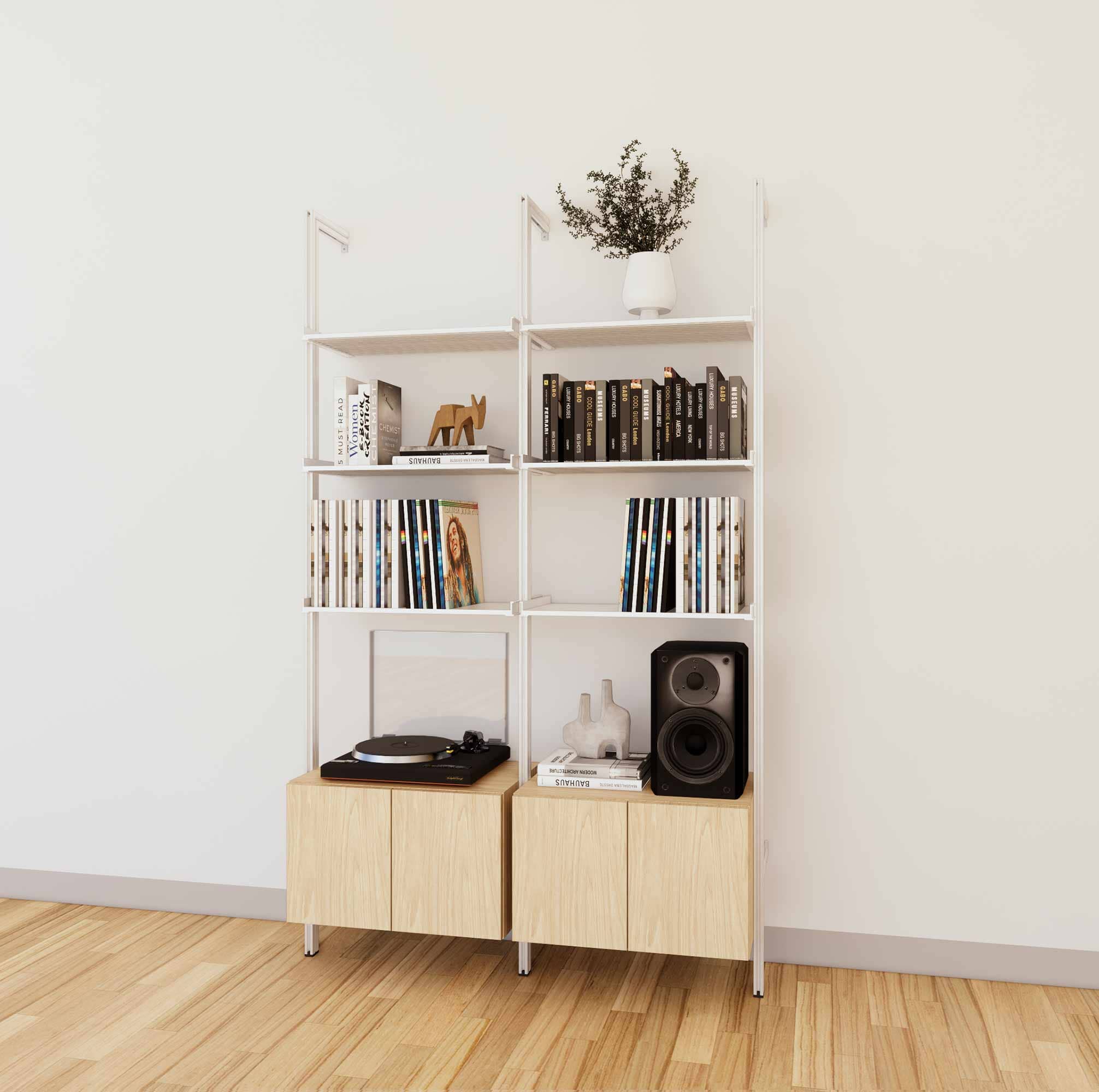 LP Vinyl Media Storage System - Aluminum + Wood Cabinets