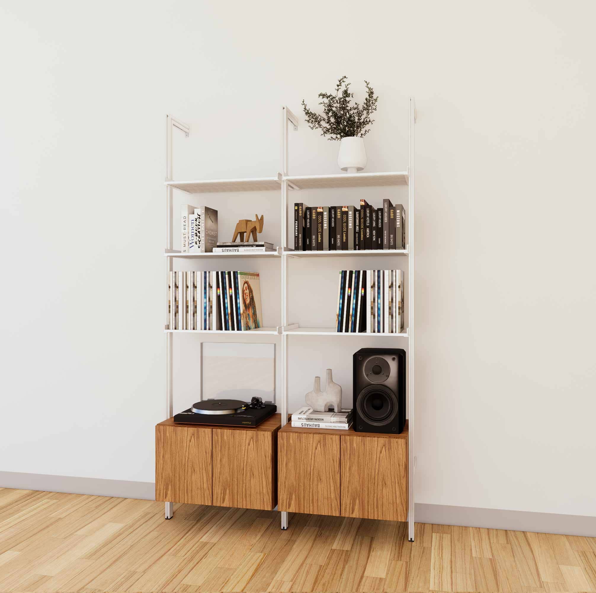 LP Vinyl Media Storage System - Aluminum + Wood Cabinets