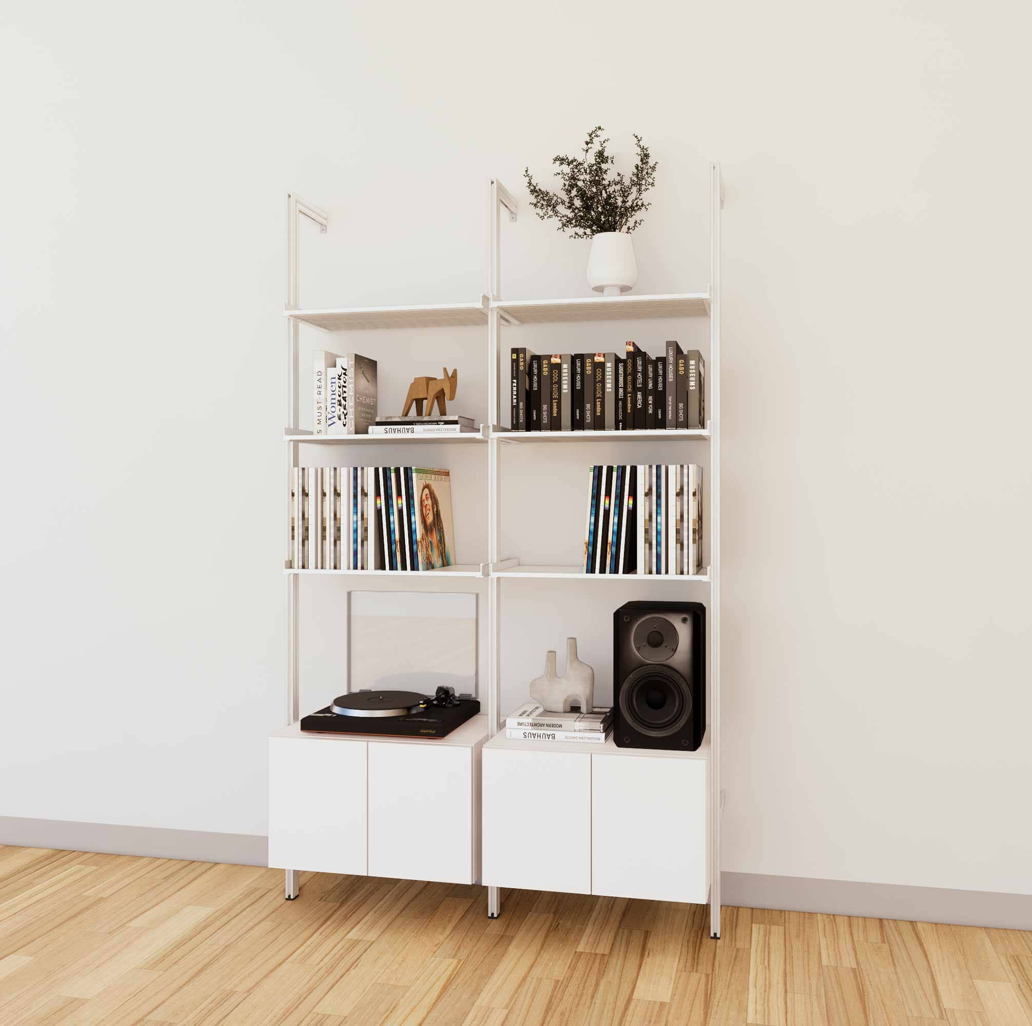 LP Vinyl Media Storage System - Aluminum + Wood Cabinets