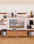 Harmony 4 Bay Media Unit - Aluminum Shelves + Wood Cabinets