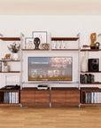 Harmony 4 Bay Media Unit - Aluminum Shelves + Wood Cabinets