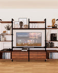 Harmony 4 Bay Media Unit - Aluminum Shelves + Wood Cabinets