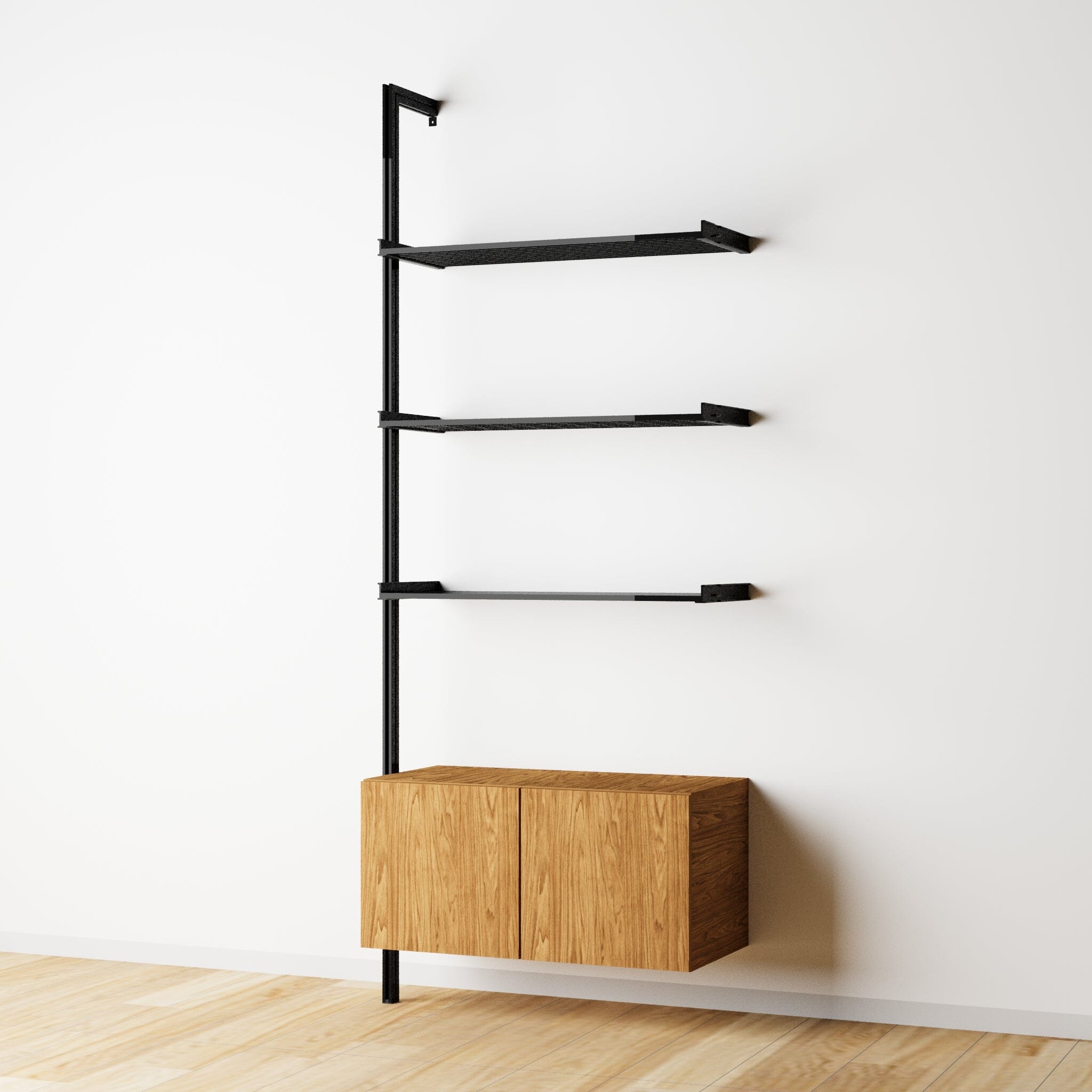 Modular Shelving Units - Aluminum Shelves + Wood Cabinets