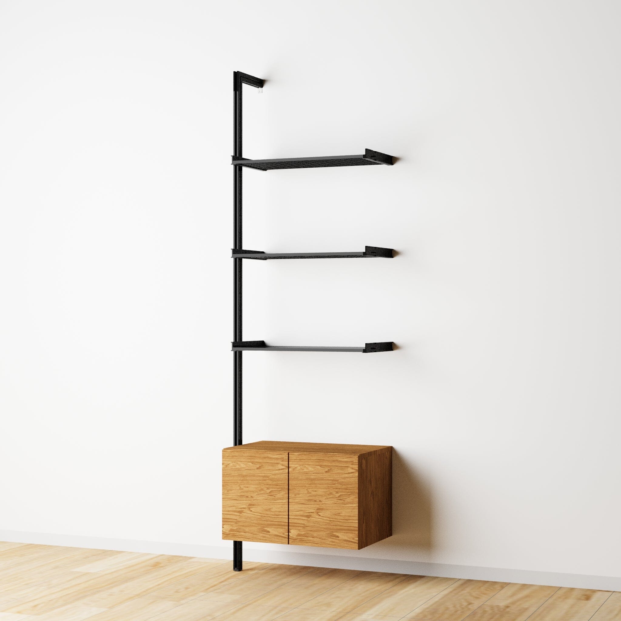 Modular Shelving Units - Aluminum Shelves + Wood Cabinets